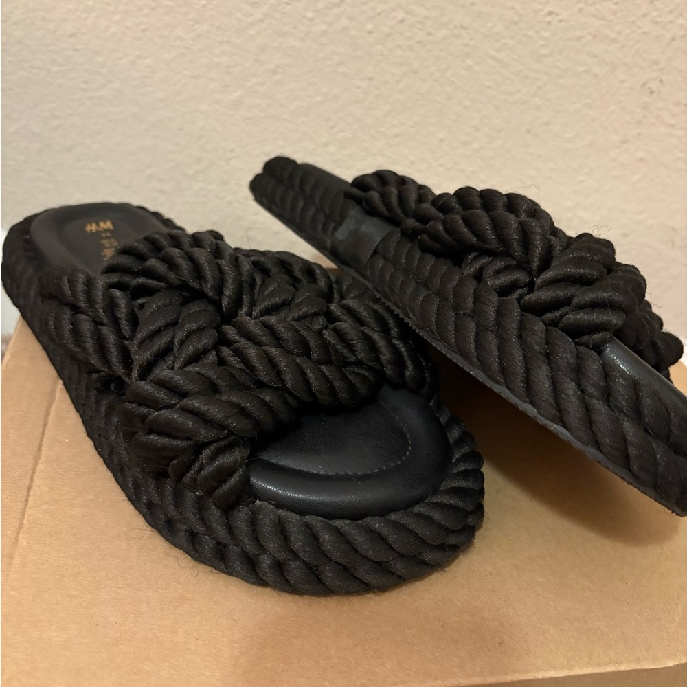 H&M Black Braided Slide Sandals